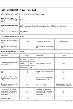 Réfrigérateur congélateur en bas Siemens KG39N2IDF HYPERFRESH