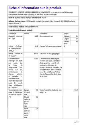 Lave-linge hublot HAIER HW100-B14959U1FR