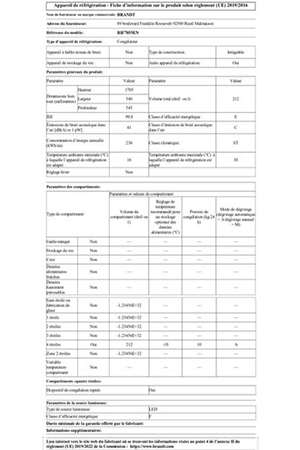 Congélateur armoire Brandt BIF7855EN