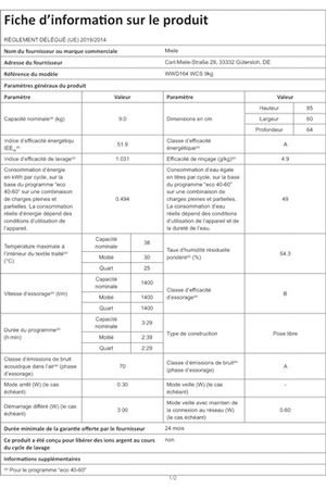 Lave-linge hublot MIELE WWD164 WCS