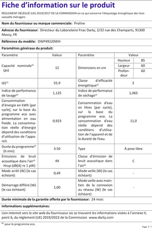 Lave-vaisselle Proline DWP49120WH