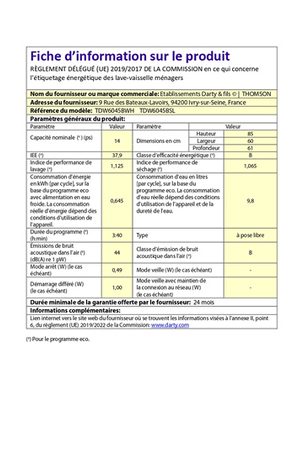 Lave-vaisselle Thomson TDW6045BWH