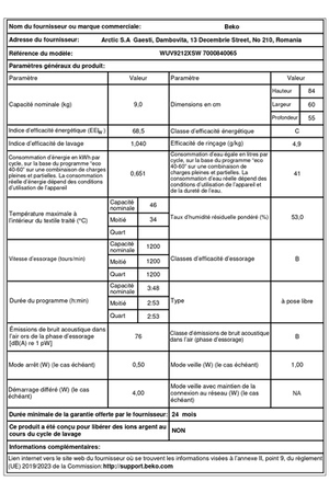 Lave-linge hublot BEKO WUV9212XSW