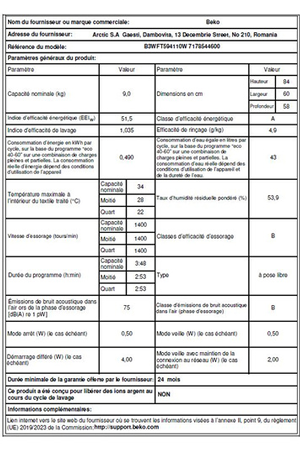 Lave-linge hublot BEKO B3WFT594110W