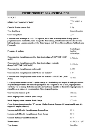 Sèche-linge INDESIT YTNM1182XFR
