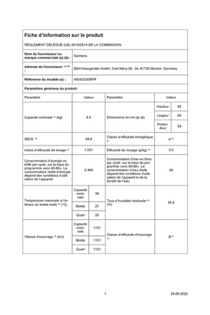 Lave-linge hublot SIEMENS WG42G009FR